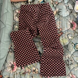 H&M Black with brown/beige floral patterned Flare Pants corduroy look